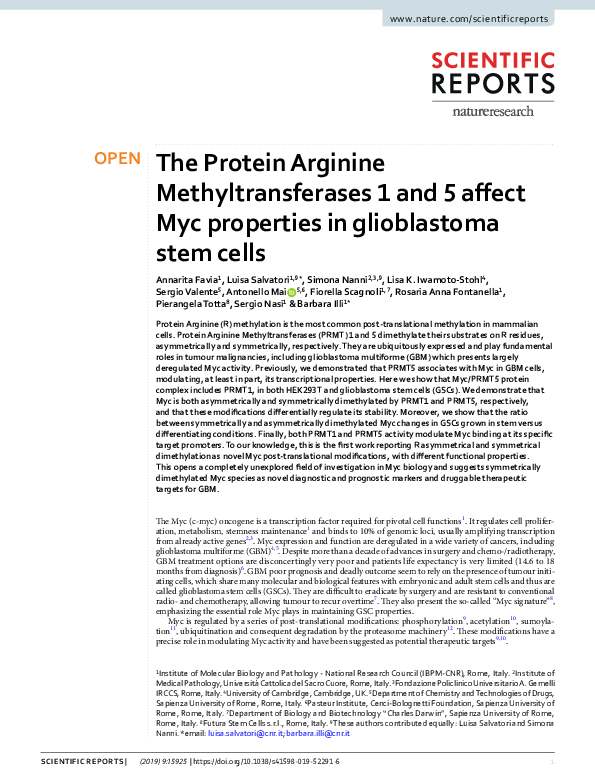 (PDF) The Protein Arginine Methyltransferases 1 and 5 affect Myc ...