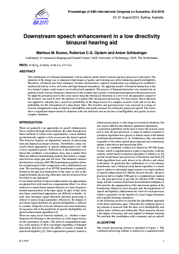(PDF) Downstream speech enhancement in a low directivity binaural ...