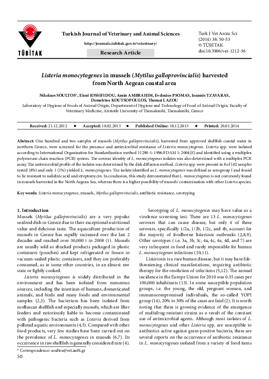 (PDF) Turkish Journal of Veterinary and Animal Sciences Turk J Vet Anim