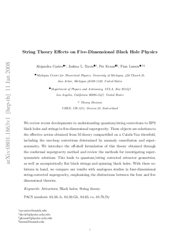 (PDF) String Theory Effects on Five-Dimensional Black Hole Physics