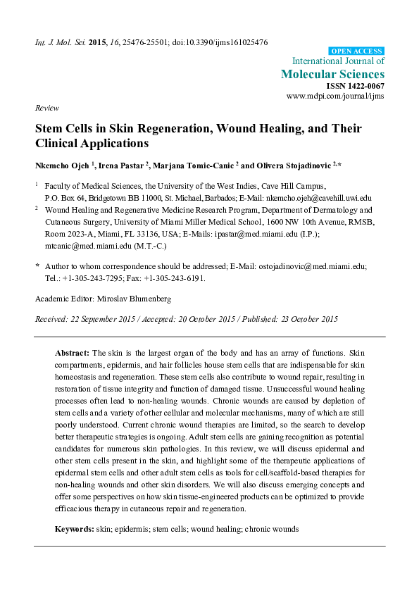 (PDF) Stem Cells in Skin Regeneration, Wound Healing, and Their ...