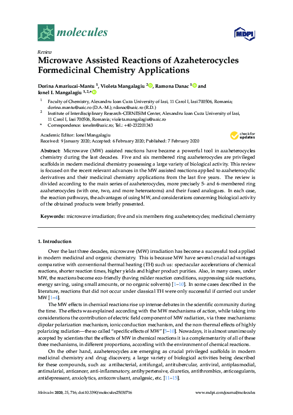 (PDF) Microwave Assisted Reactions of Azaheterocycles Formedicinal ...