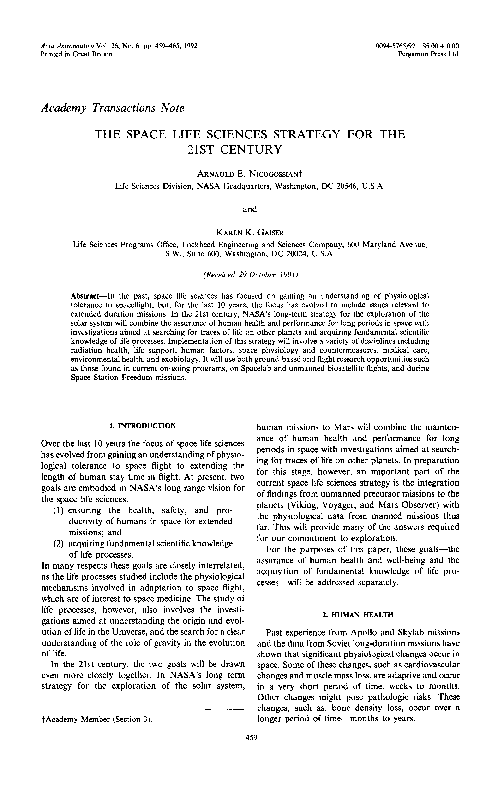(PDF) The space life sciences strategy for the 21st century