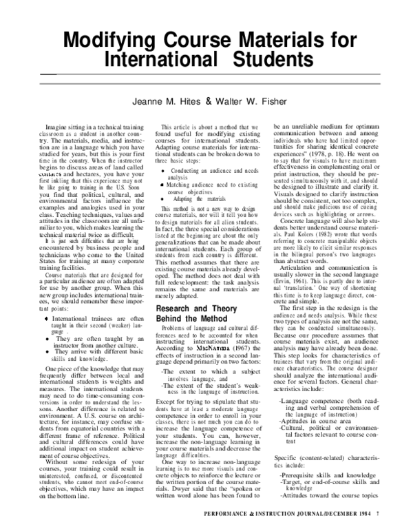 Pdf Modifying Course Materials For International Students Pdf Modifying Course Materials For International Students