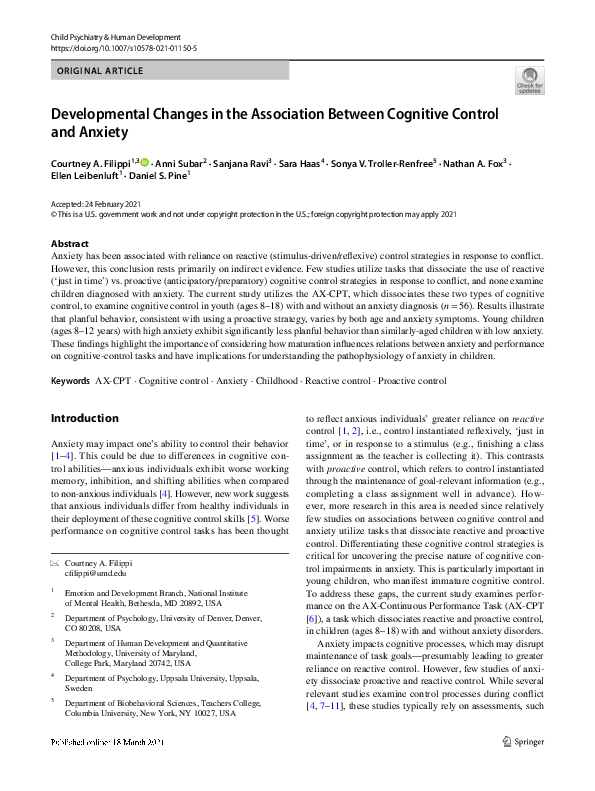 (PDF) Developmental Changes in the Association Between Cognitive ...