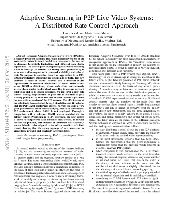 (PDF) Adaptive Streaming in P2P Live Video Systems