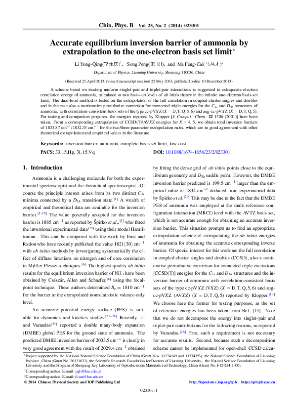 (PDF) Accurate equilibrium inversion barrier of ammonia by ...