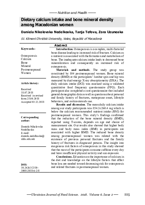 (PDF) Dietary calcium intake and bone mineral density among Macedonian ...