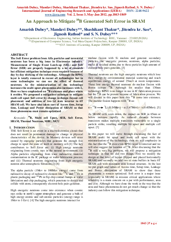 (PDF) An Approach to Mitigate 10 B Generated Soft Error in SRAM
