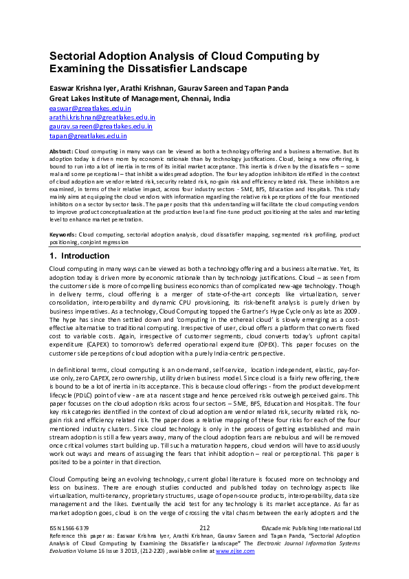 (PDF) Sectorial Adoption Analysis of Cloud Computing by Examining the ...