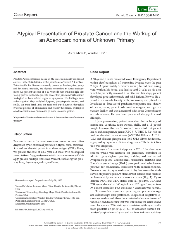 (PDF) Atypical Presentation of Prostate Cancer and the Workup of an ...
