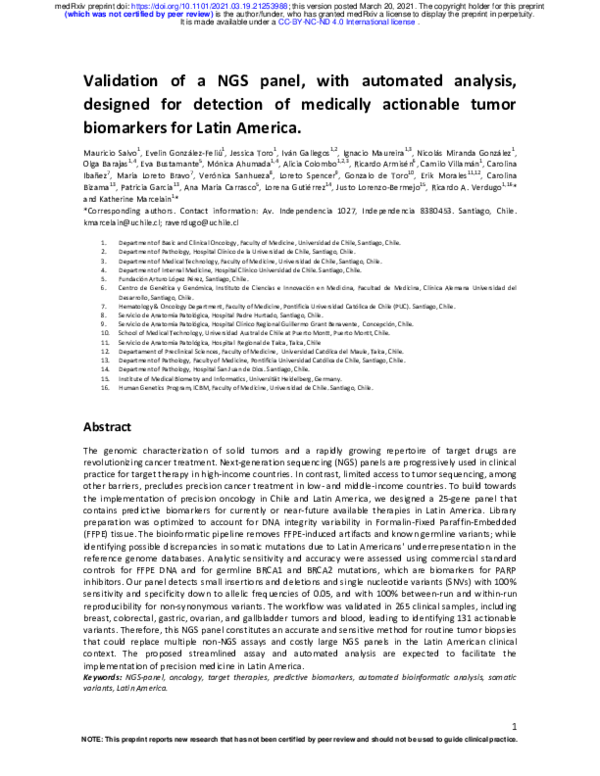 (PDF) Validation of a NGS panel, with automated analysis, designed for ...