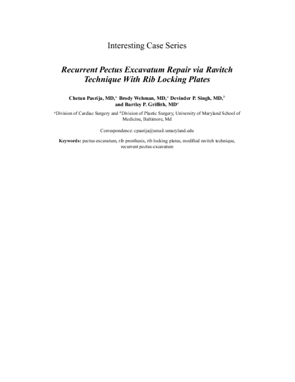 (PDF) Recurrent Pectus Excavatum Repair via Ravitch Technique With Rib ...