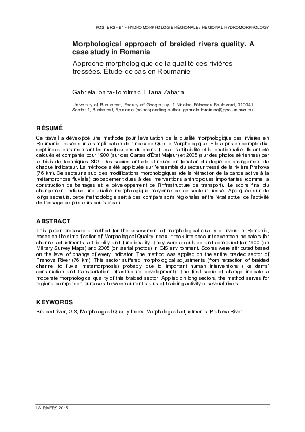 (PDF) Morphological approach of braided rivers quality. A case study in ...