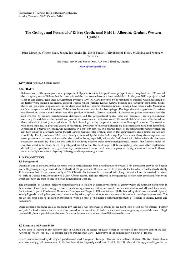 (PDF) The Geology and Potential of Kibiro Geothermal Field in Albertine ...