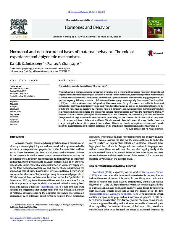 (PDF) Hormonal and Non-Hormonal Basis of Maternal Behavior: The Role of ...