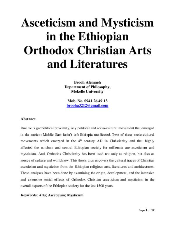 (PDF) Asceticism and Mysticism in the Ethiopian Orthodox Christian Arts ...