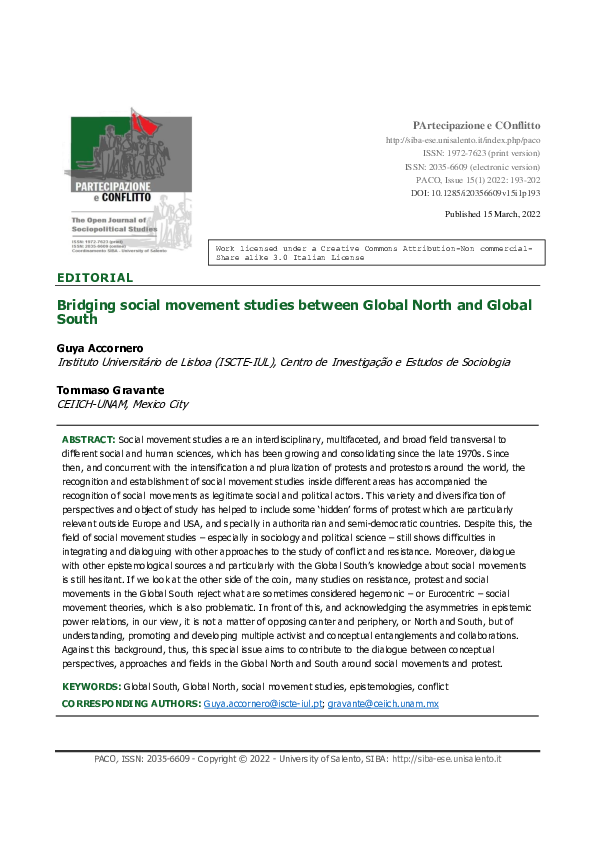 (PDF) Bridging social movement studies between Global North and Global ...