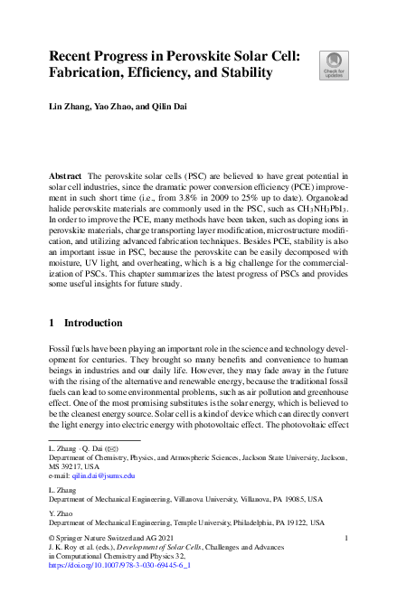 (PDF) Recent Progress in Perovskite Solar Cell: Fabrication, Efficiency ...