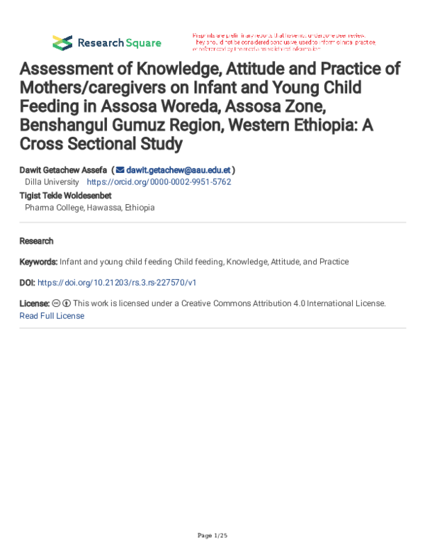 (PDF) Assessment of Knowledge, Attitude and Practice of Mothers ...