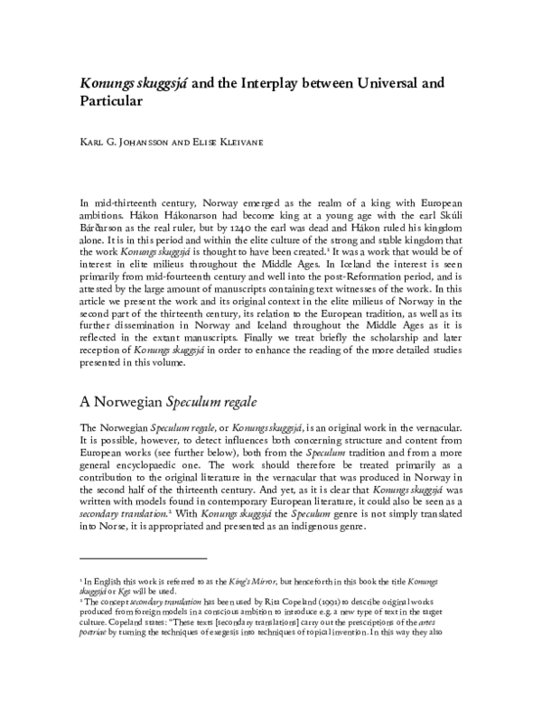 (PDF) Konungs skuggsjá and the Interplay between the Universal and