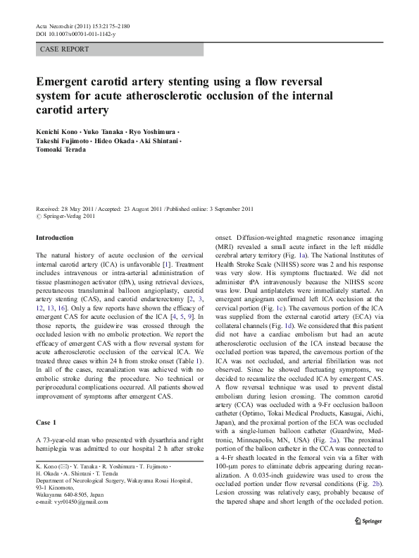 (PDF) Emergent carotid artery stenting using a flow reversal system for ...