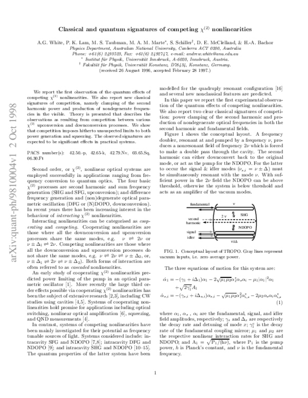 (PDF) Classical and quantum signatures of competing χ^{(2)} nonlinearities
