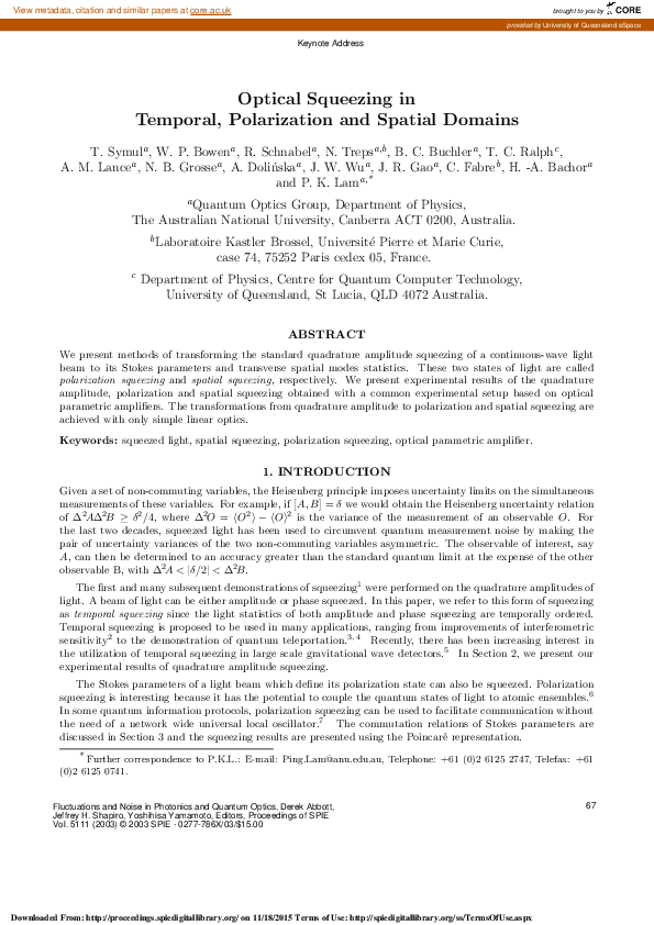 (PDF) Optical Squeezing in Temporal, Polarization and Spatial Domains