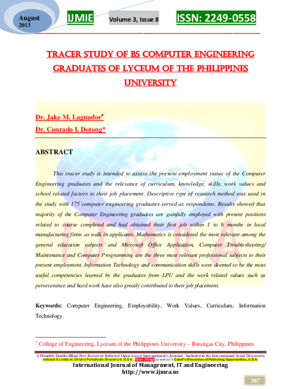 (PDF) Tracer study of BS computer engineering graduates of Lyceum of ...