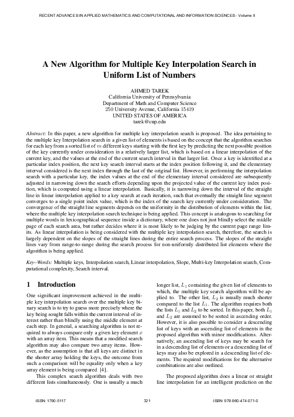 (PDF) A new algorithm for multiple key interpolation search in uniform ...