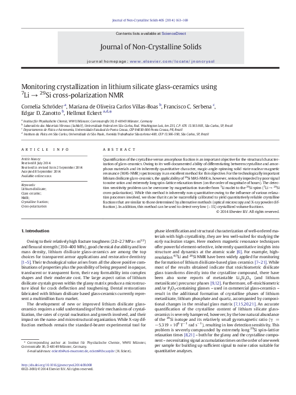(PDF) Monitoring crystallization in lithium silicate glassceramics