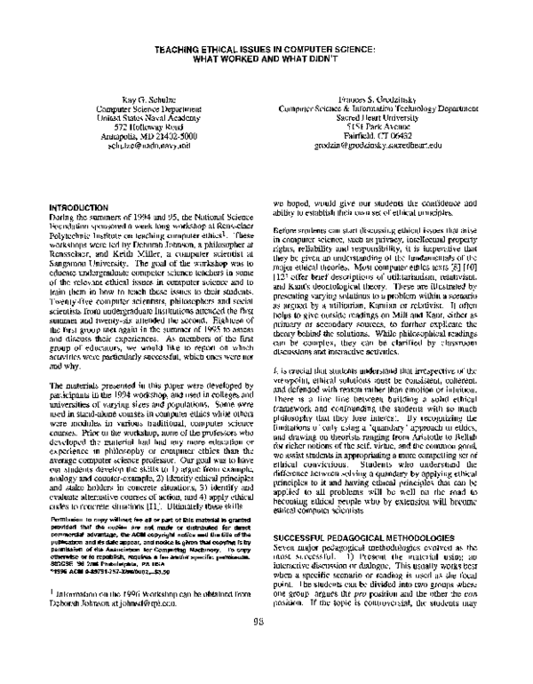 (PDF) Teaching ethical issues in computer science