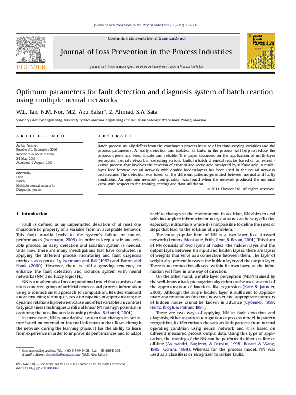 (PDF) Optimum parameters for fault detection and diagnosis system of ...