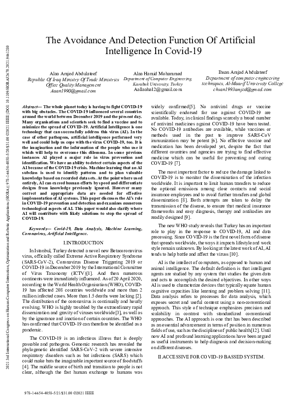(PDF) The Avoidance And Detection Function Of Artificial Intelligence ...