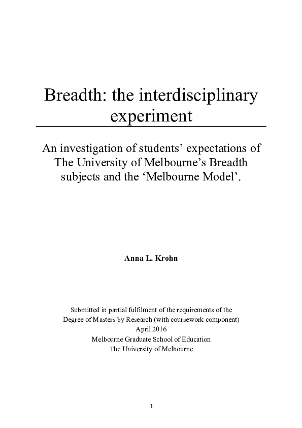 (PDF) Breadth: the interdisciplinary experiment: an investigation of ...