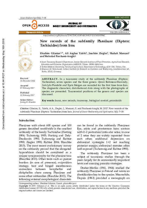 (PDF) JOURNAL OF INSECT BIODIVERSITY AND SYSTEMATICS New records of the ...