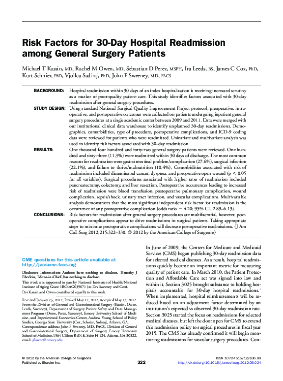 (PDF) Risk Factors for 30-Day Hospital Readmission among General ...