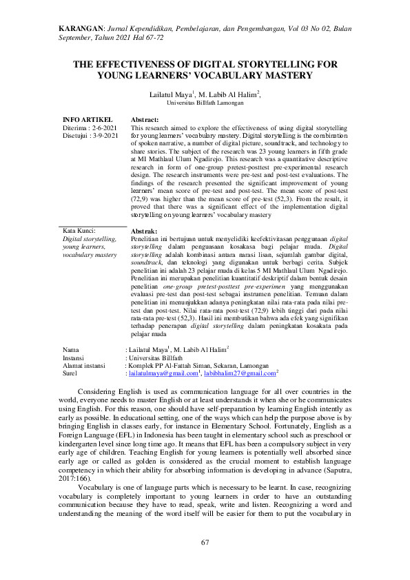 (PDF) Effectiveness of Digital Storytelling for Young Learners ...