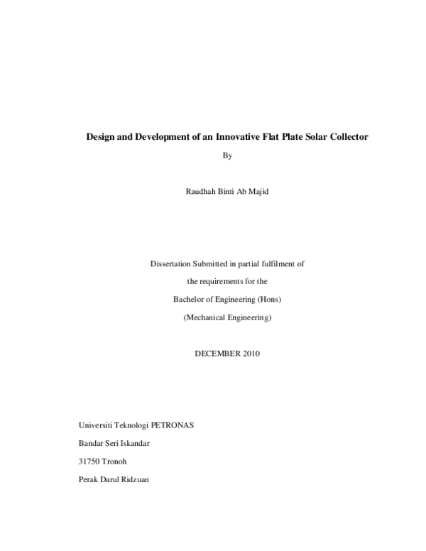 (PDF) Design and Development of an Innovative Flat Plate Solar Collector