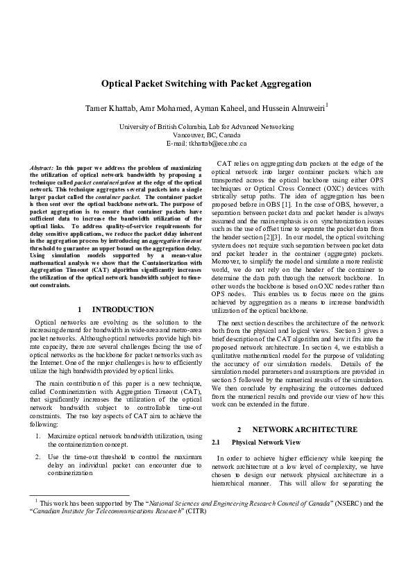 (PDF) Optical packet switching with packet aggregation