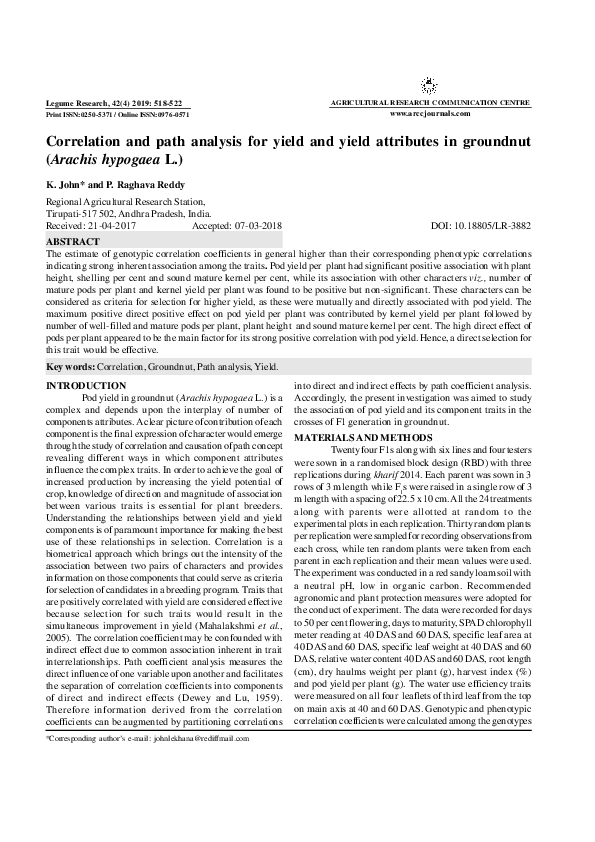 (PDF) Correlation and path analysis for yield and yield contributing ...