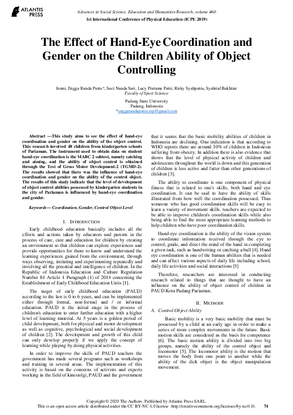 (PDF) The Effect of Hand-Eye Coordination and Gender on the Children ...