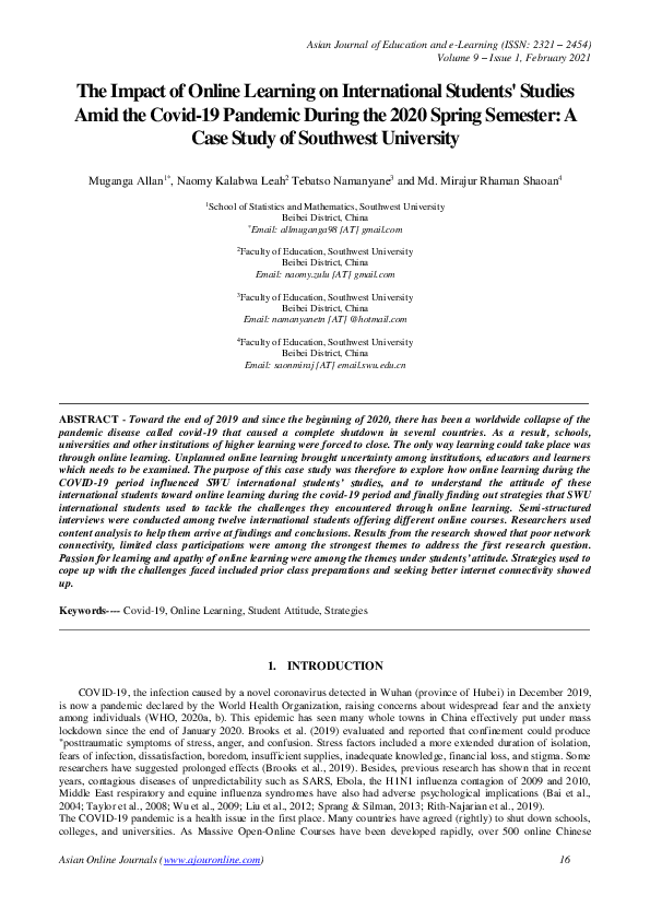 (PDF) The Impact of Online Learning on International Students' Studies ...