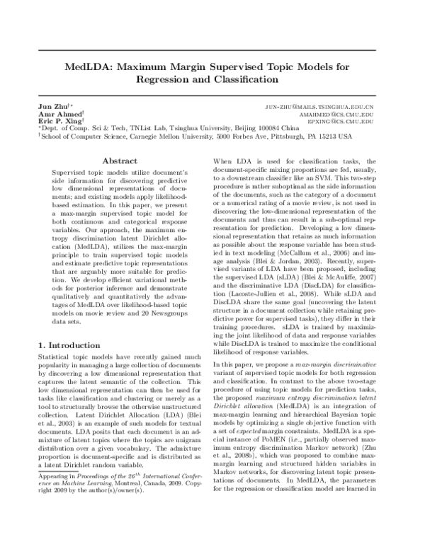 (PDF) MedLDA: maximum margin supervised topic models for regression and ...