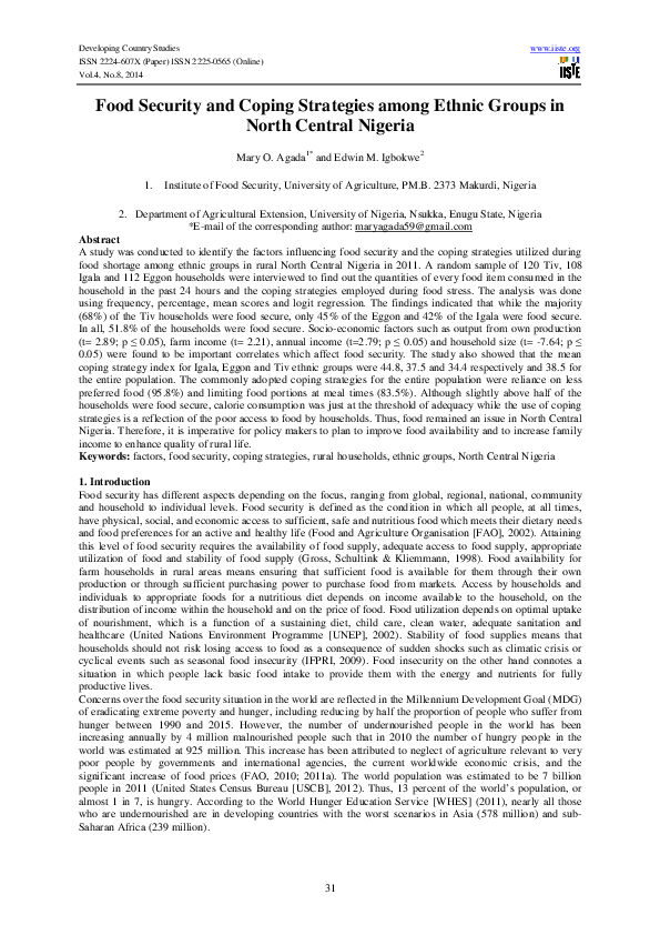 (PDF) Food Security and Coping Strategies among Ethnic Groups in North ...
