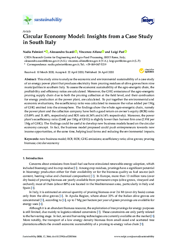 (PDF) Circular Economy Model: Insights from a Case Study in South Italy