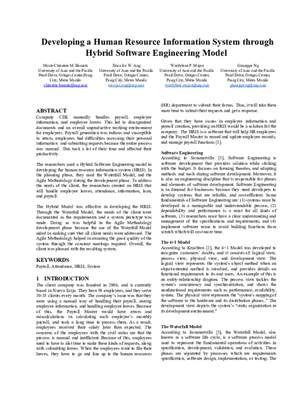 (PDF) Developing a Human Resource Information System through Hybrid ...