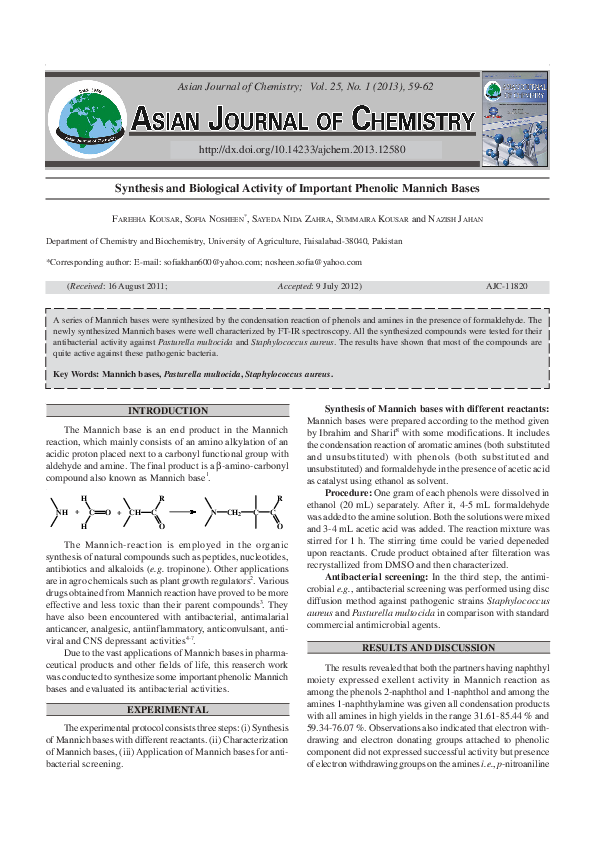 (PDF) Synthesis and Biological Activity of Important Phenolic Mannich Bases