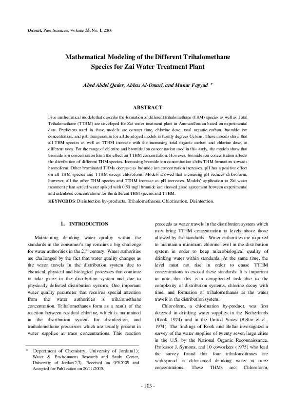(PDF) Mathematical Modeling of the Different Trihalomethane Species for