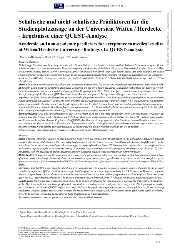 (PDF) Ergebnisse einer QUEST-Analyse Academic and non-academic ...